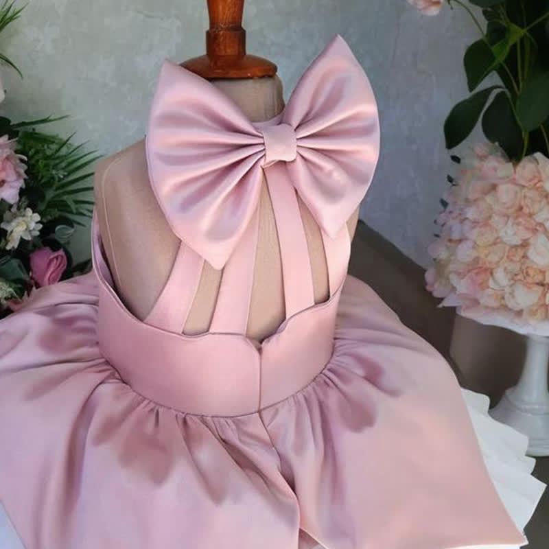 Satin & Mesh Split Joint Bow Sleeveless Midi Dresses - image 6