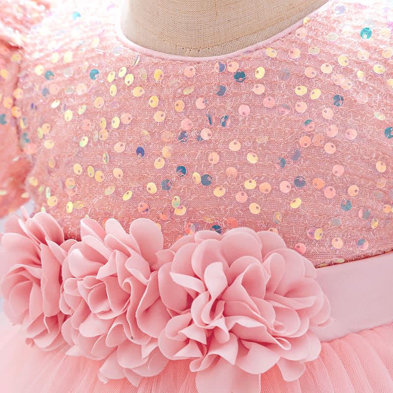 Sequins & Mesh Bow Sequins Short Sleeve Mid-long Dresses - image 11