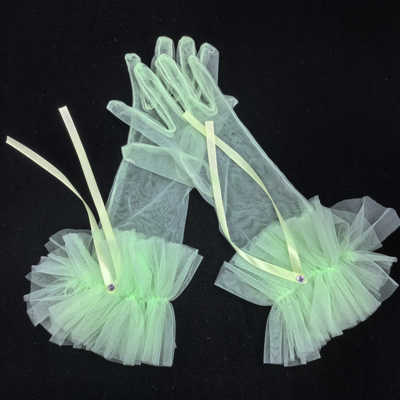 Solid With Bow Gloves - Light Green - One size - image 8