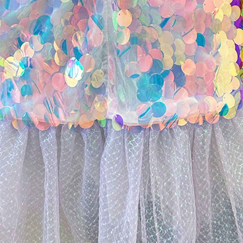 Glitter & Mesh Sequins Cap Sleeve Short Dresses - image 6