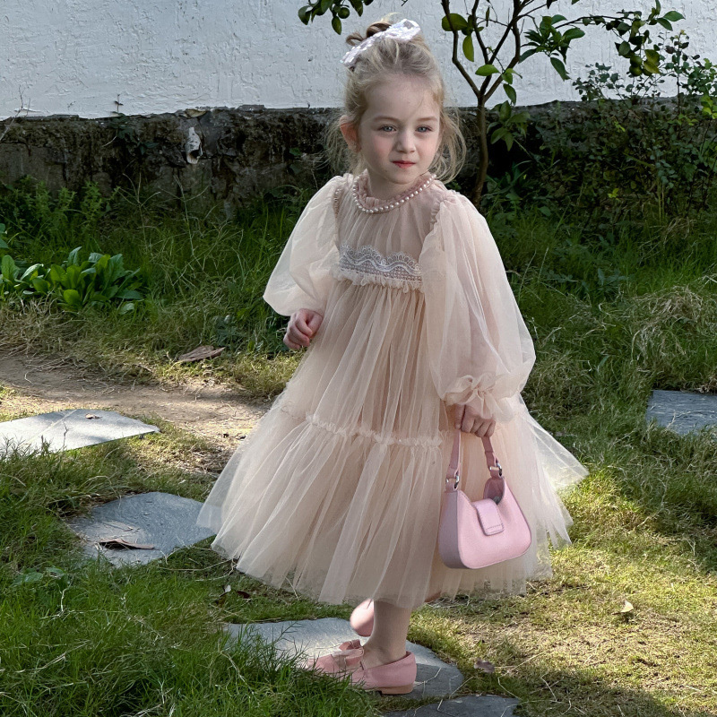 [Archive Sale] Mesh Folds Lace Long Sleeve Mid-long Dresses - image 10