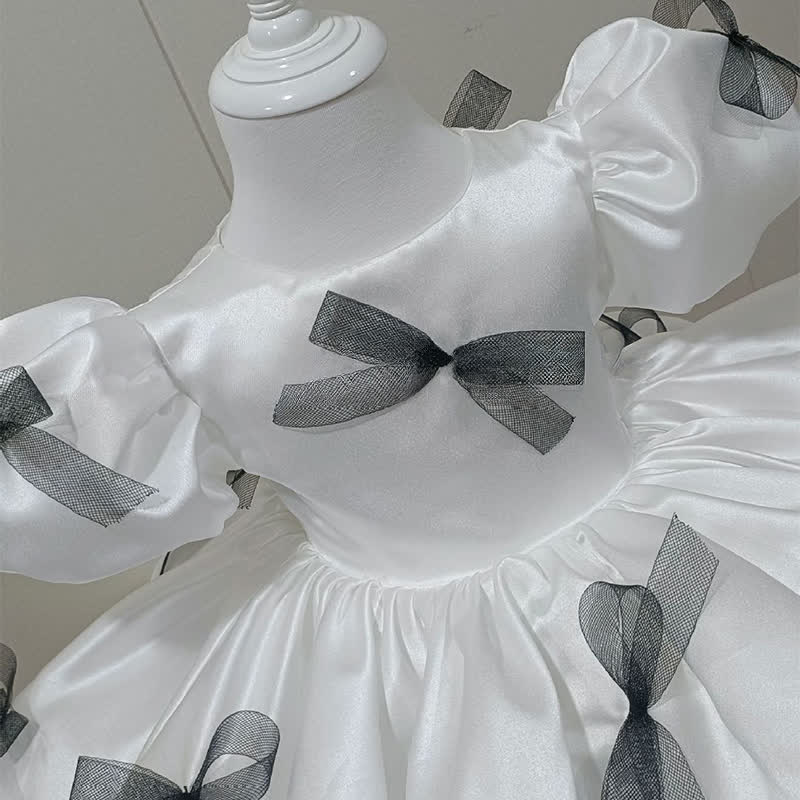 Satin Bow Short Sleeve Midi Dresses - image 5
