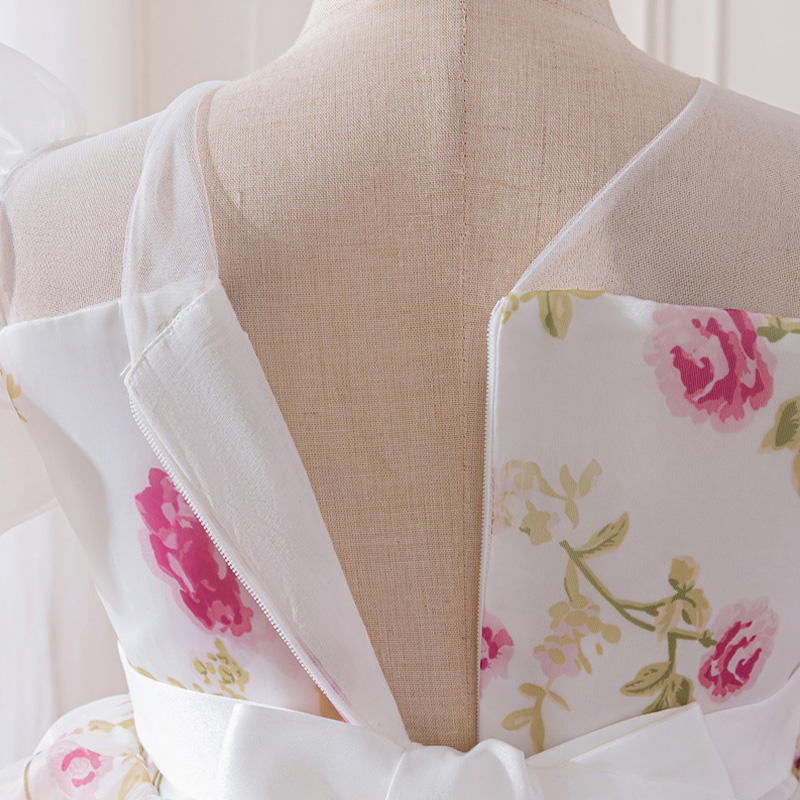 Organza Bow Split Joint Printing Short Sleeve Midi Dresses - image 21