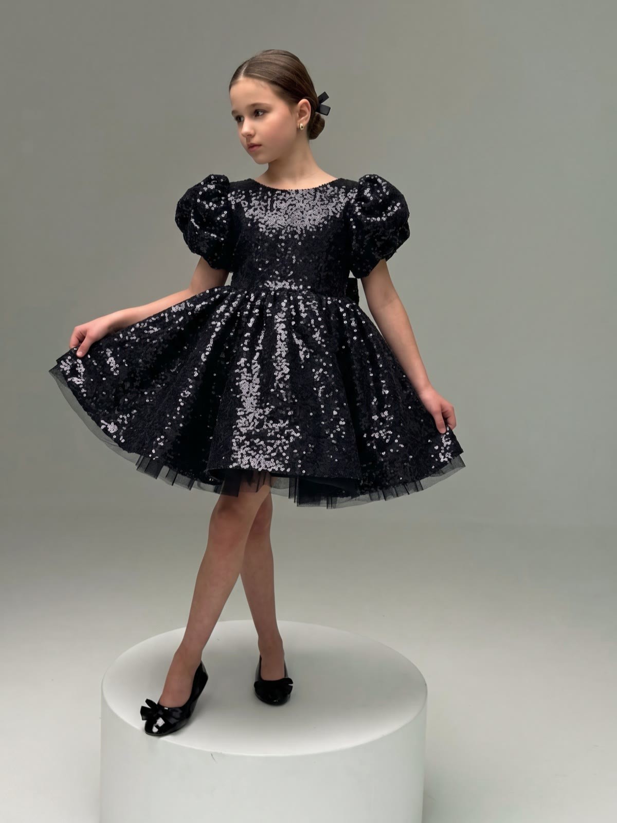Glitter Bow Short Sleeve Short Dresses - image 3
