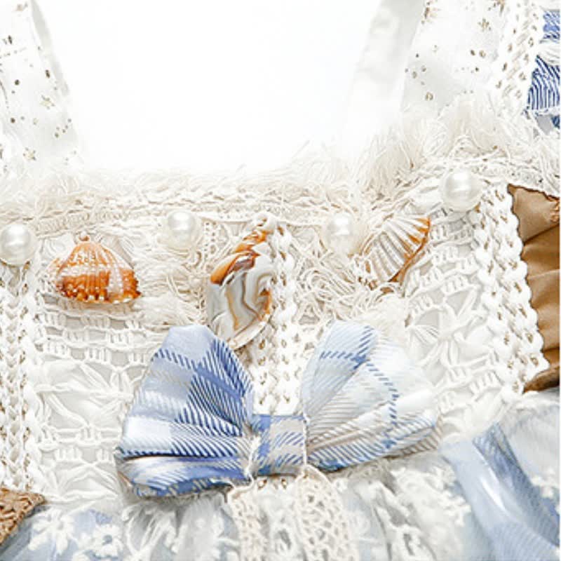 Chemical Fiber Blend Fuzzy Ball  Lace Edge  Bow  Embroidery Sleeveless Short Dresses - image 8