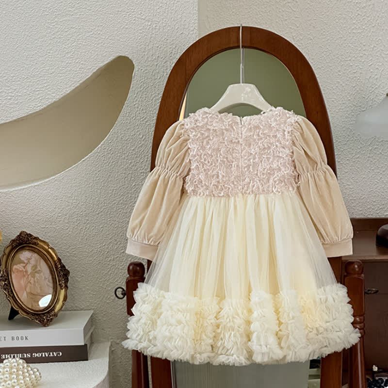 [Archive Sale] Chemical Fiber Blend Folds Fluffy Long Sleeve Mid-long Dresses - image 3