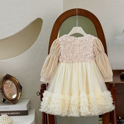 [Archive Sale] Chemical Fiber Blend Folds Fluffy Long Sleeve Mid-long Dresses - image 3