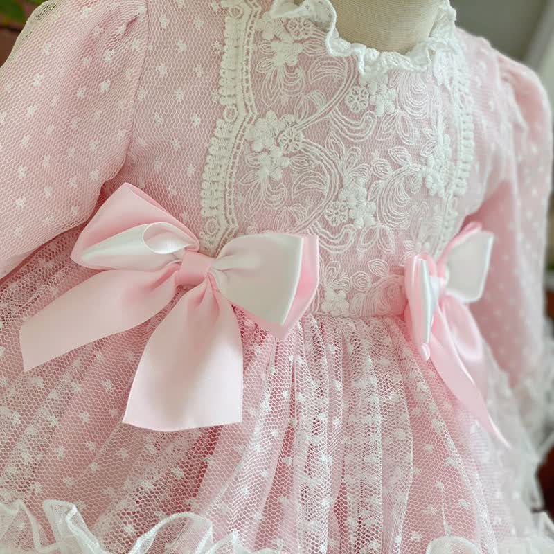 Lace Bow Long Sleeve Midi Dresses - image 3