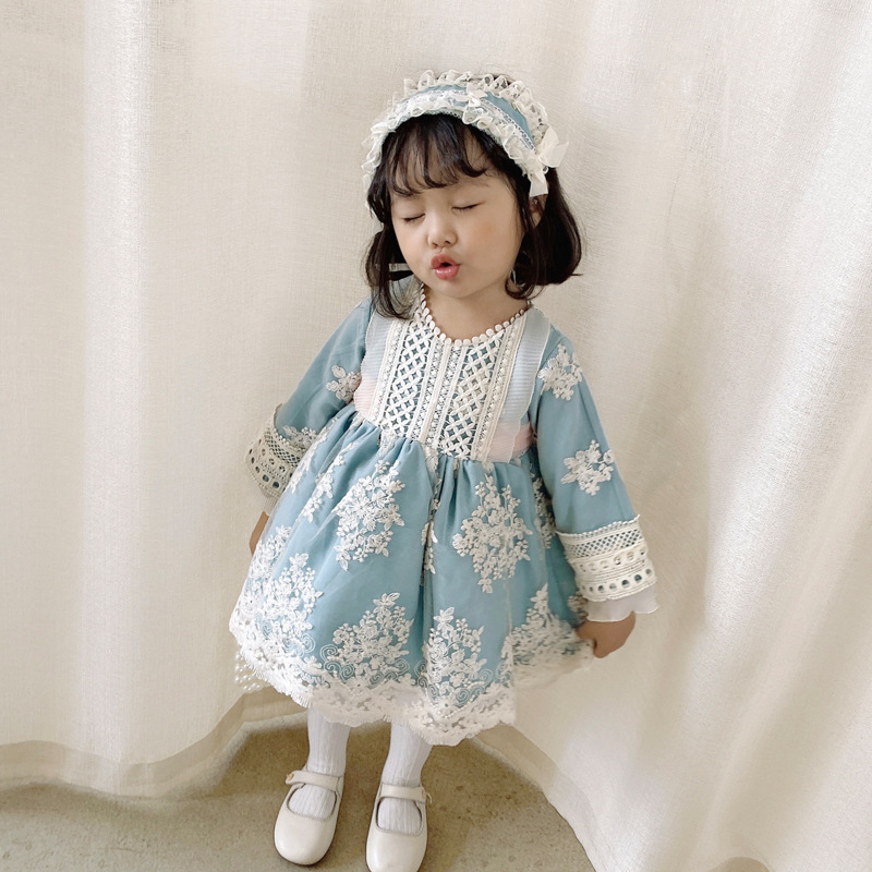 Lace Bow Lace Edge Long Sleeve Midi Dresses With Headband - image 8