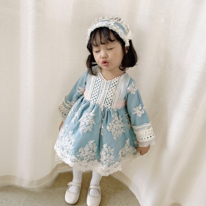 Lace Bow Lace Edge Long Sleeve Midi Dresses With Headband - image 8