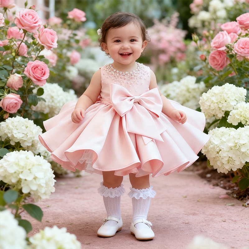 Chemical Fiber Blend Imitation Pearls Bow Sleeveless Mid-long Dresses - image 7