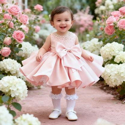 Chemical Fiber Blend Imitation Pearls Bow Sleeveless Mid-long Dresses - image 7