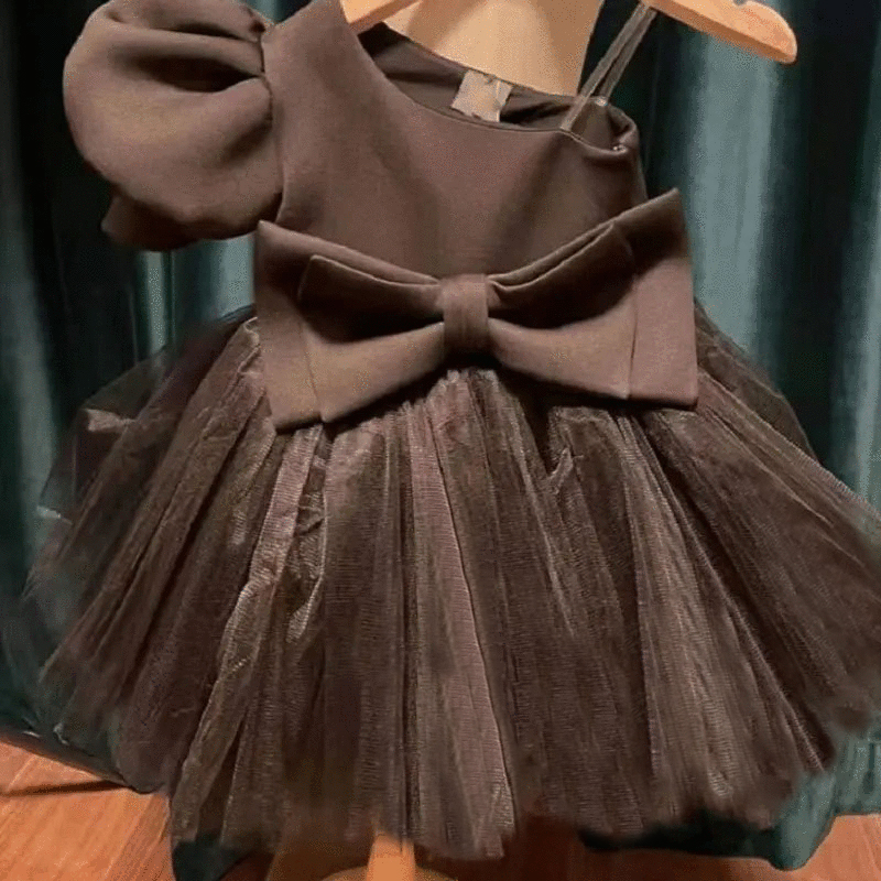 Mesh Bow Short Sleeve Regular Dresses - Black - 15-16Y - image 6