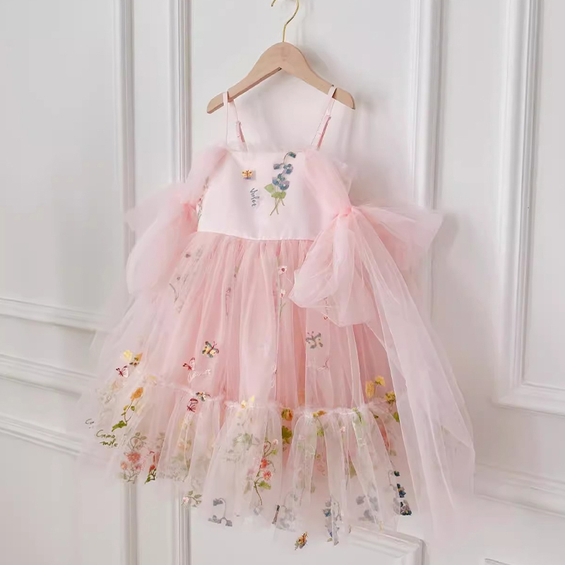 Mesh Floral-embroidered Sleeveless Mid-long Dresses - image 27