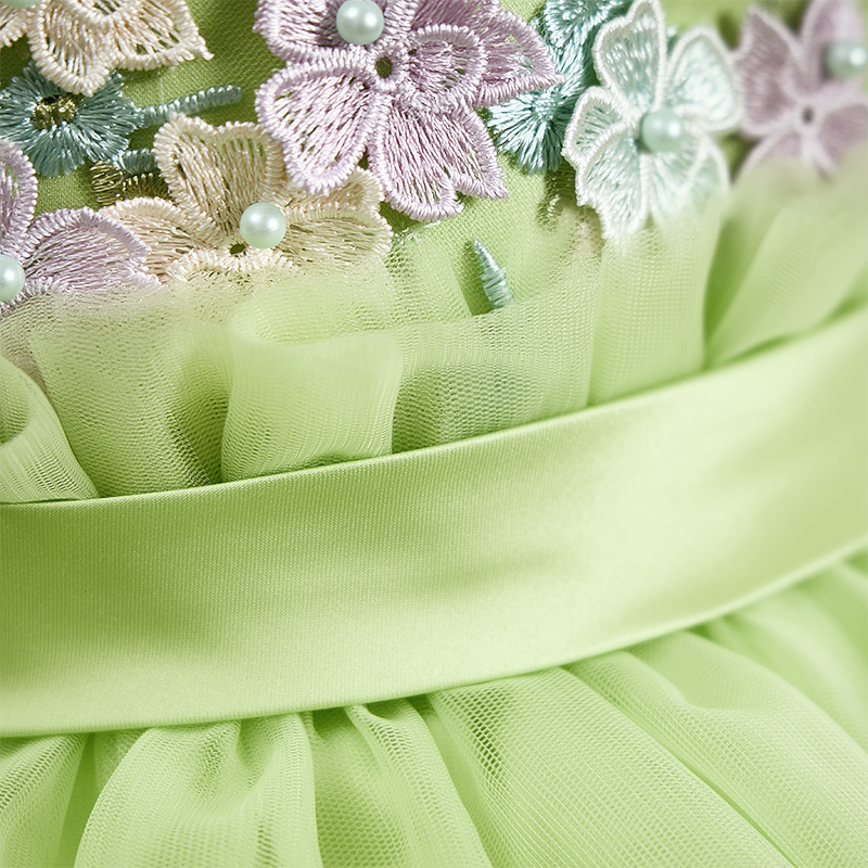 Mesh Rosette Folds Short Sleeves Mid-long Dresses - image 8