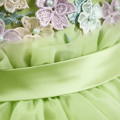 Mesh Rosette Folds Short Sleeves Mid-long Dresses - image 8