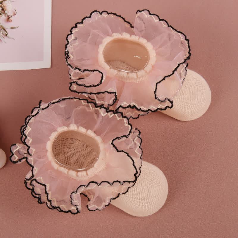 Solid Stitching Lace  Socks - Light Pink - 8-10Y - image 7