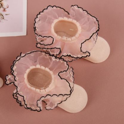 Solid Stitching Lace  Socks - Light Pink - 8-10Y - image 7