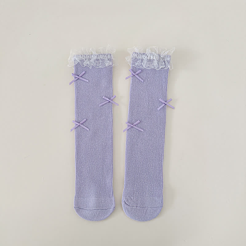 Solid Stitching Lace Socks - Light Purple - One size - image 9