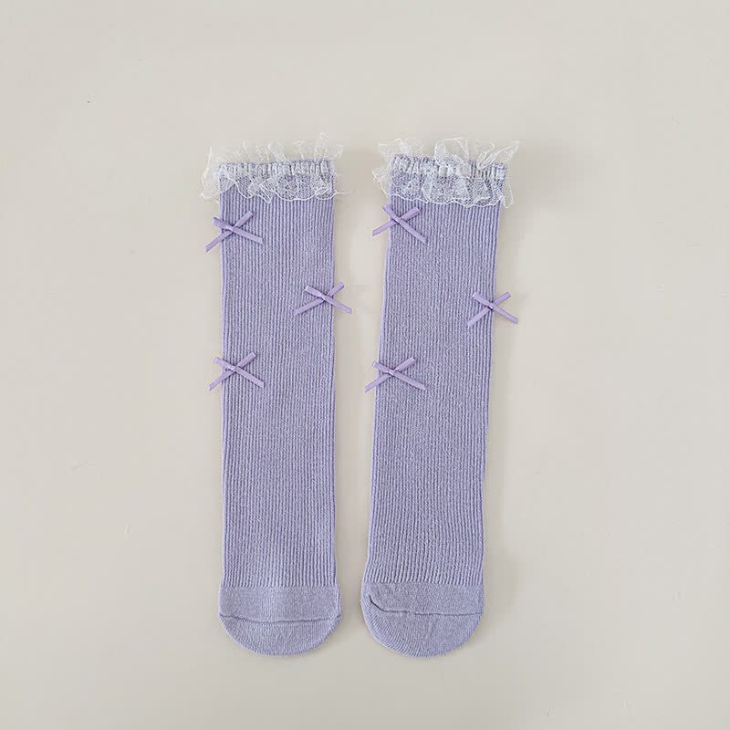 Solid Stitching Lace Socks - Light Purple - One size - image 9