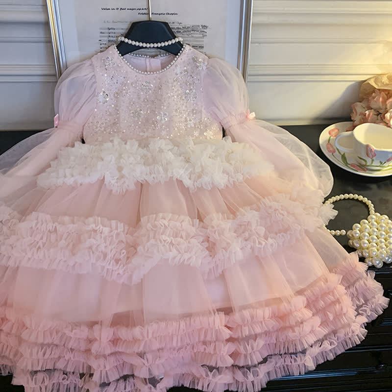 [Archive Sale] Mesh Sequins Folds Long Sleeve Mid-long Dresses - image 17