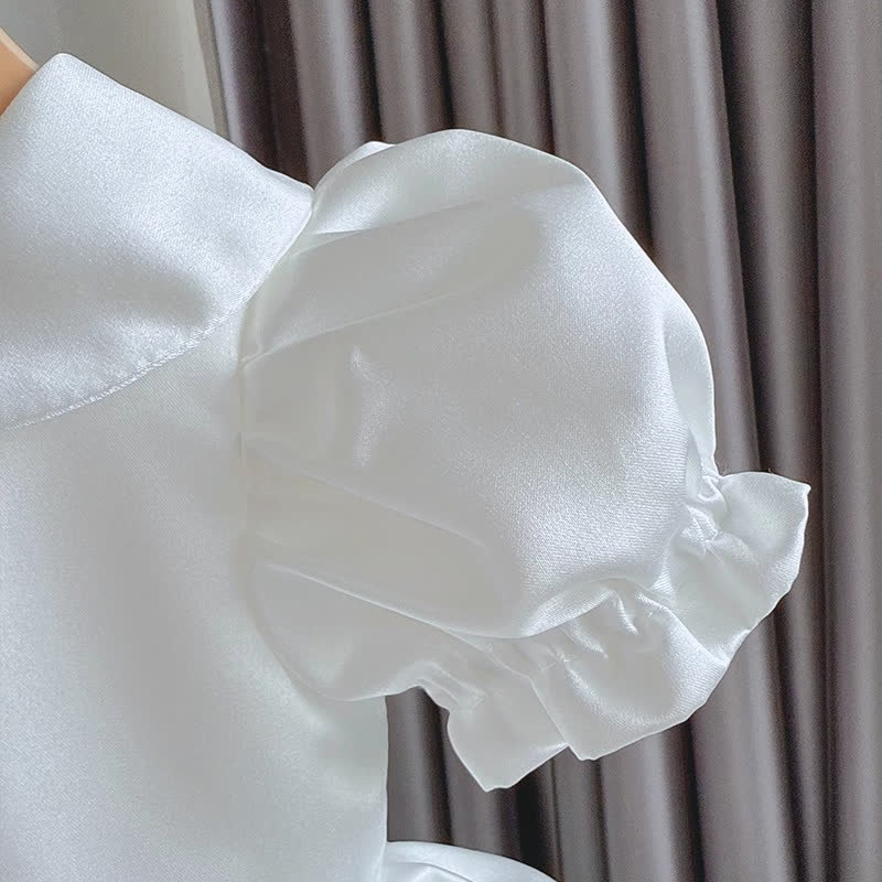 Chemical Fiber Blend Imitation Pearls Short Sleeve Mid-long Dresses - image 4