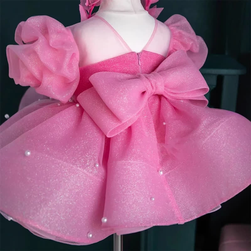 Chemical Fiber Blend Bow Imitation Pearls Short Sleeve Mid-long Dresses - image 18