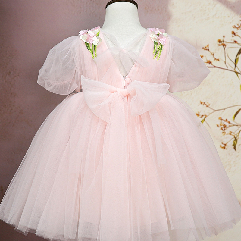 Mesh Rosette Short Sleeve Short Dresses - image 3