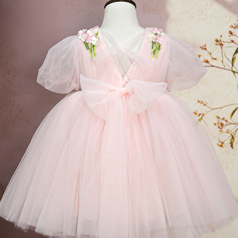 Mesh Rosette Short Sleeve Short Dresses - image 3