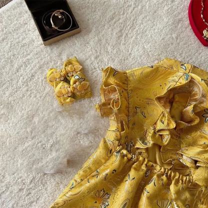 Acetate Jacquard Flouncing Cap Sleeve Midi Dresses - image 8