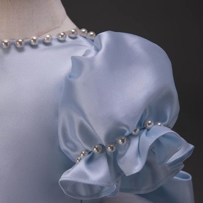 Satin Bow Imitation Pearls Short Sleeve Mid-long Dresses - image 6