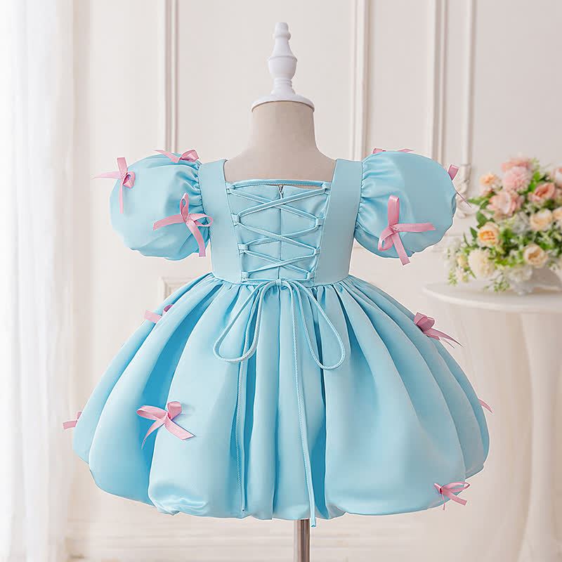 Satin Bow Short Sleeve Mid-long Dresses - image 3