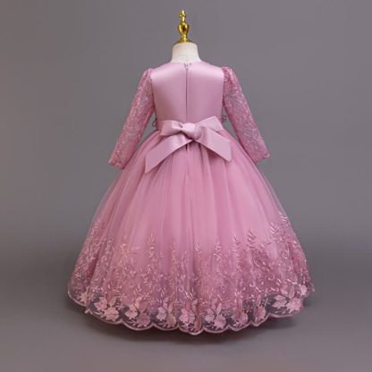 Embroidery Mesh Rosette Crystal Long Sleeve Maxi Dresses - image 3