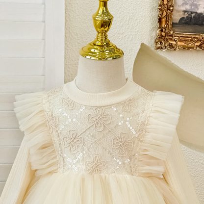 [Archive Sale] Chemical Fiber Blend Folds Fluffy Long Sleeve Mid-long Dresses - image 4