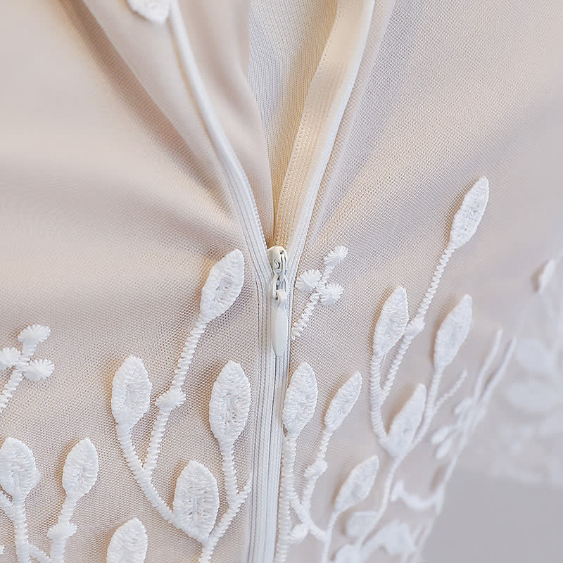 Mesh Embroidery Cap Sleeve Maxi Dresses - image 4