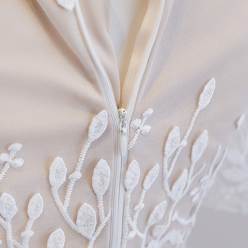 Mesh Embroidery Cap Sleeve Maxi Dresses - image 4