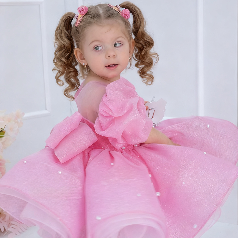 Chemical Fiber Blend Bow Imitation Pearls Short Sleeve Mid-long Dresses - image 7