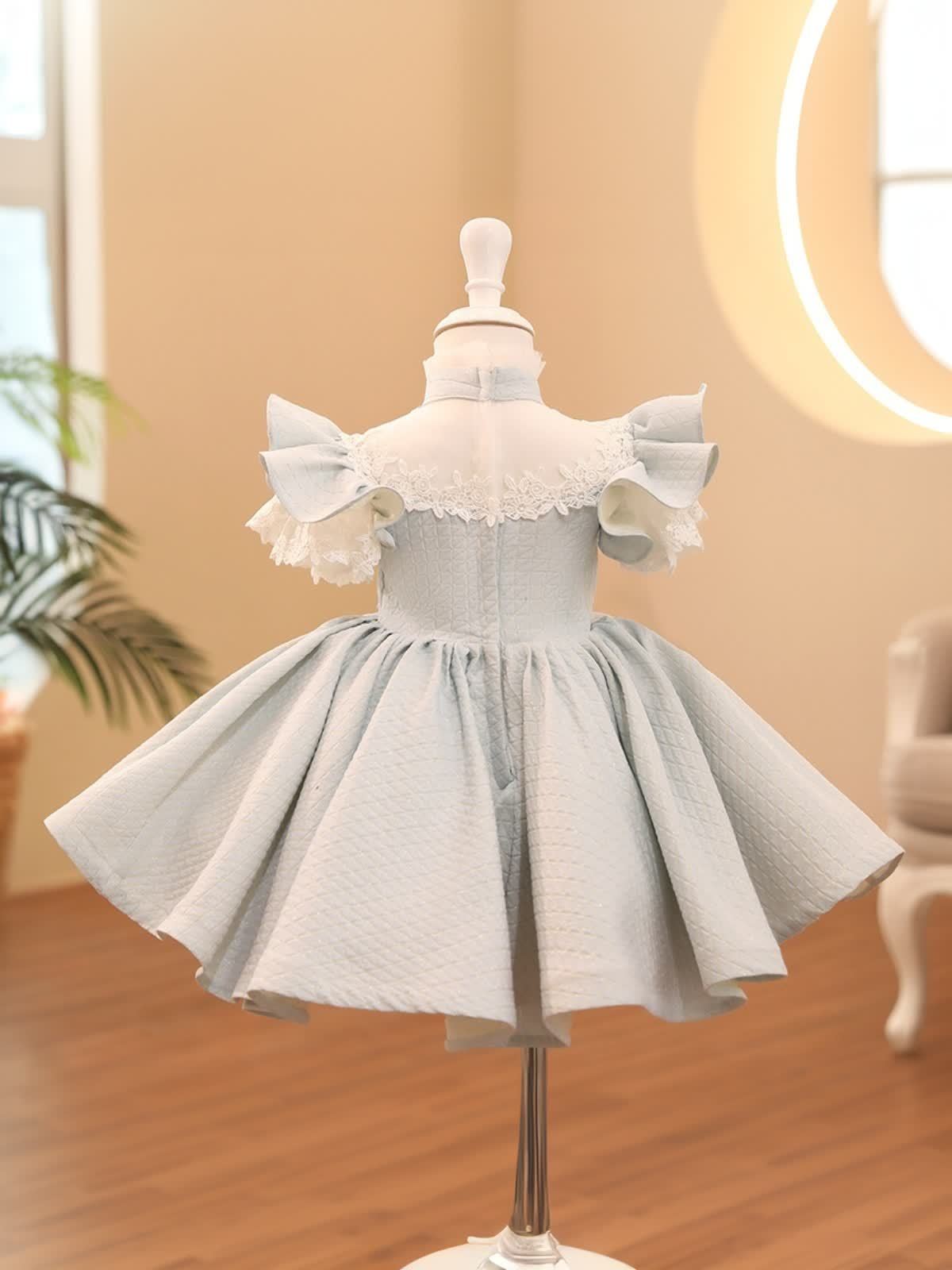 Acetate Bow Short Sleeve Short Dresses - image 4
