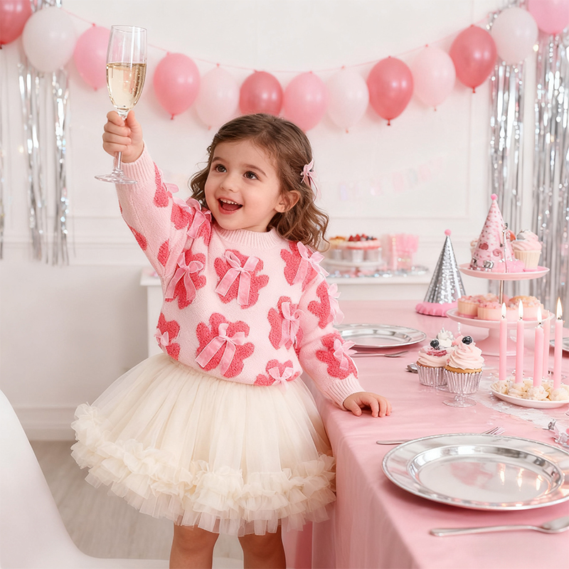 Acrylic Little Bear Bow Long Sleeves Midi Two-piece Set - image 33