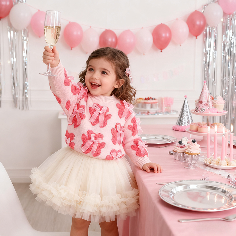 Acrylic Little Bear Bow Long Sleeves Midi Two-piece Set - image 33