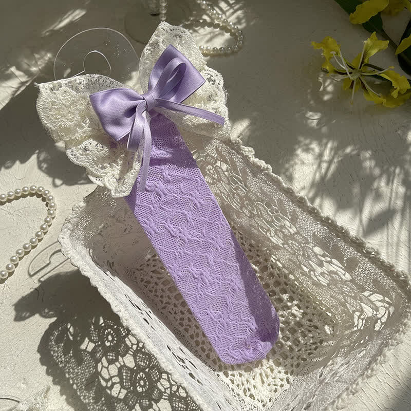 Color-block With Bow Socks - Light Purple - 1-13Y - image 9