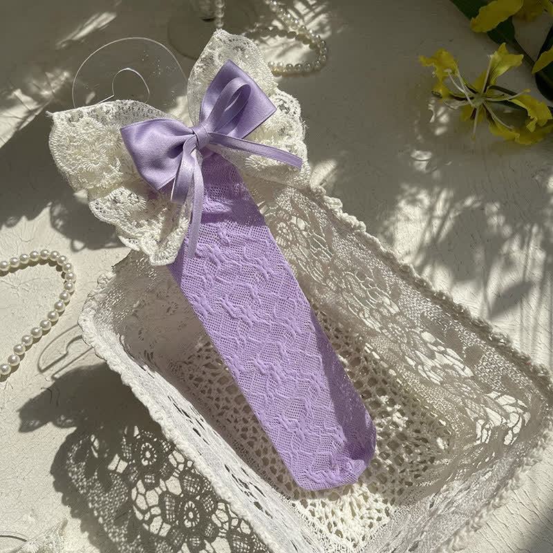 Color-block With Bow Socks - Light Purple - 1-13Y - image 9