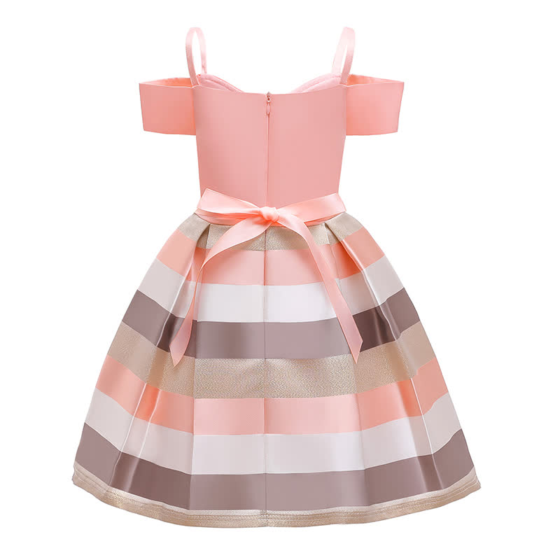 Satin Striped Bow Short Sleeve Midi Dresses - image 10