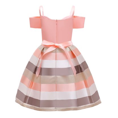 Satin Striped Bow Short Sleeve Midi Dresses - image 10