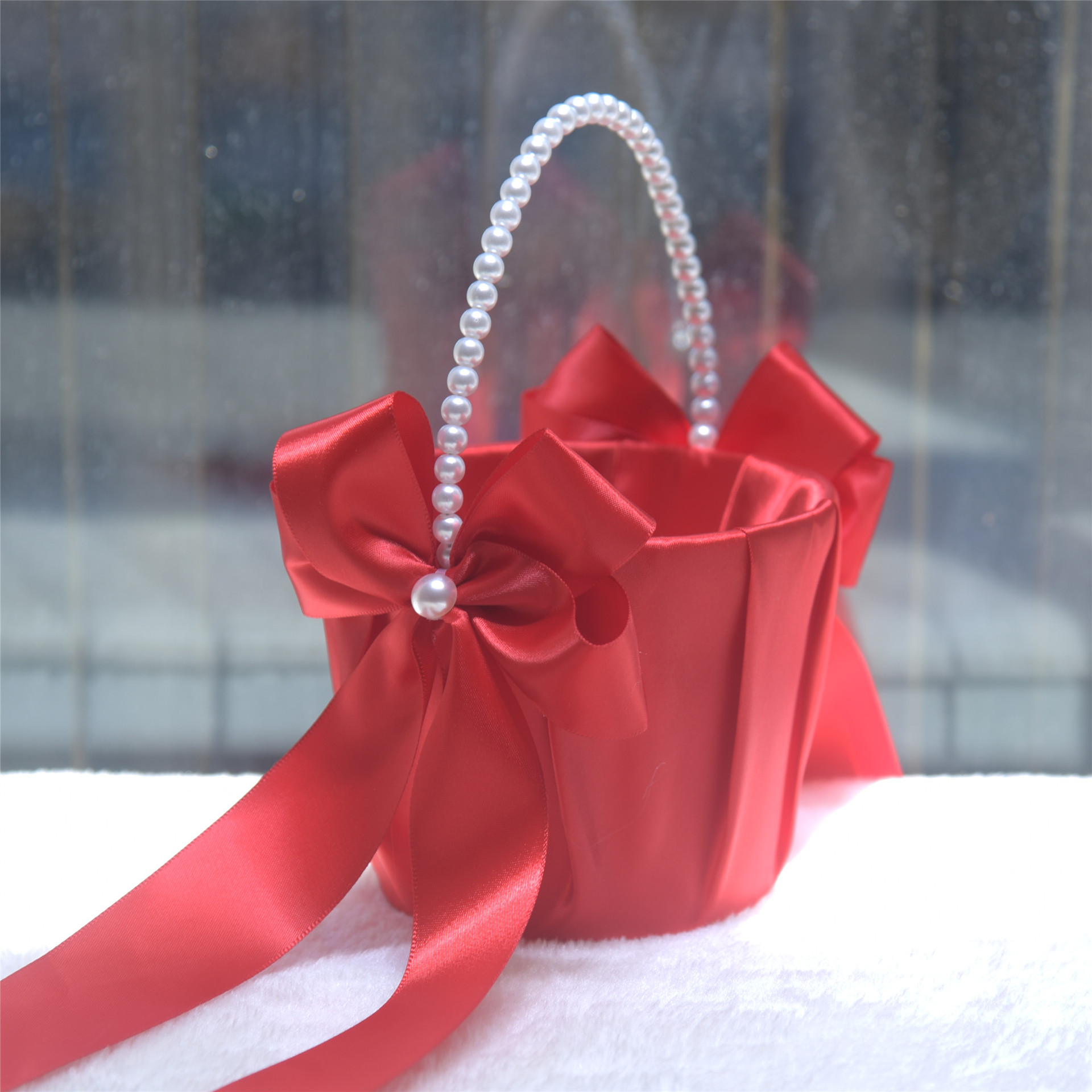 Solid With Bow Flower Basket - Red - image 6