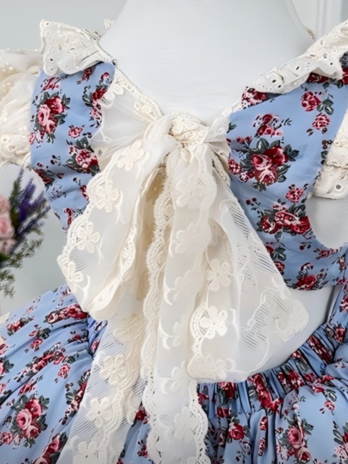 100% Cotton Stitching Lace Cap Sleeve Short Dresses - image 10