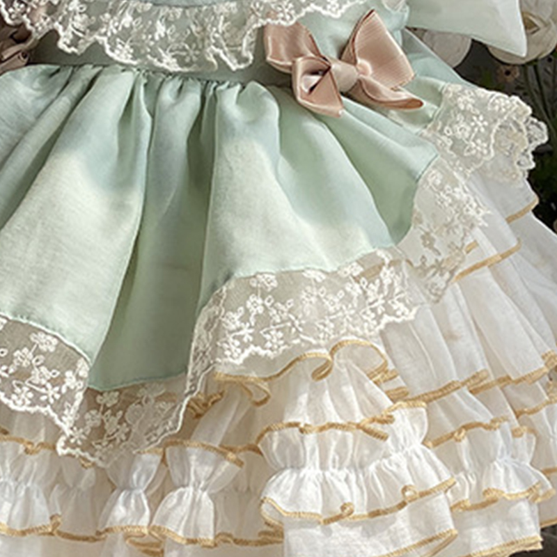 Polyester Cotton Bow Lace Edge Sleeveless Short Dresses - image 3