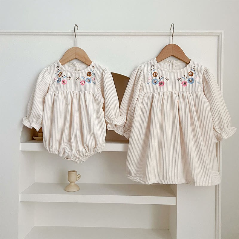 Corduroy Ditsy Floral Long Sleeve Mid-long Dresses&Bodysuit - image 20