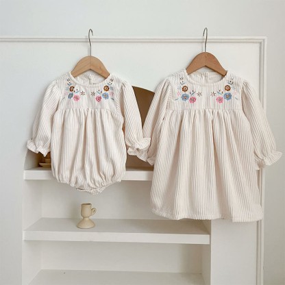 Corduroy Ditsy Floral Long Sleeve Mid-long Dresses&Bodysuit - image 20