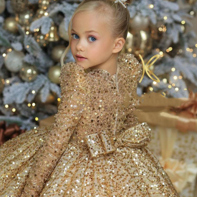 Glitter Bow Long Sleeve Midi Dresses - image 3